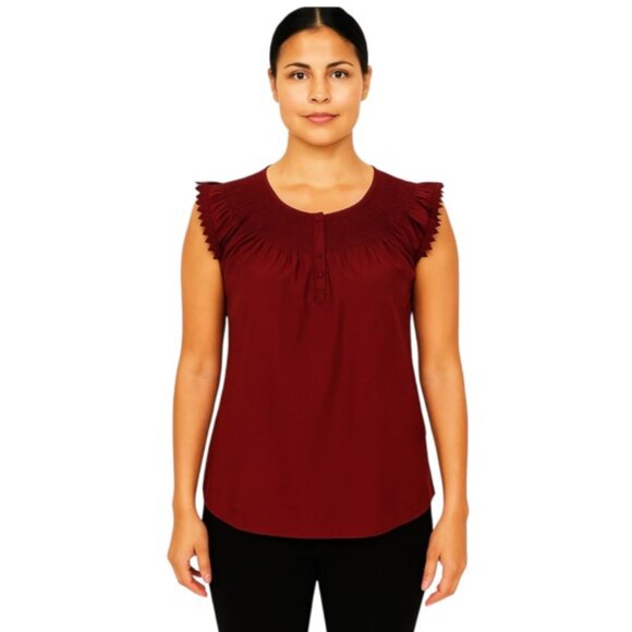 Maison Scotch Star de la Saison Small  Burgundy Scalloped Sleeve Blouse EUC - Picture 1 of 7